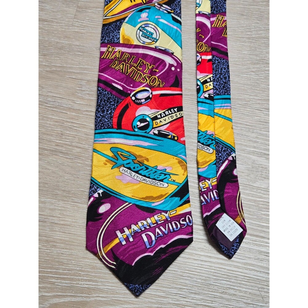 Vintage Harley-Davidson 100% Silk Necktie Colorful Motorcycle Logo Tie